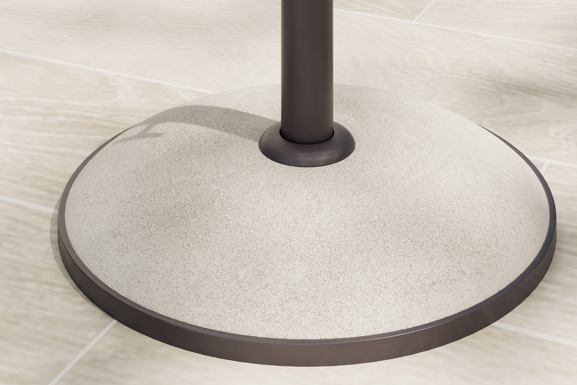 Sonnenschirmständer rund  Metall Schwarz und Kunststein matt Beschwerungsplatte Hellgrau regenabweisend 