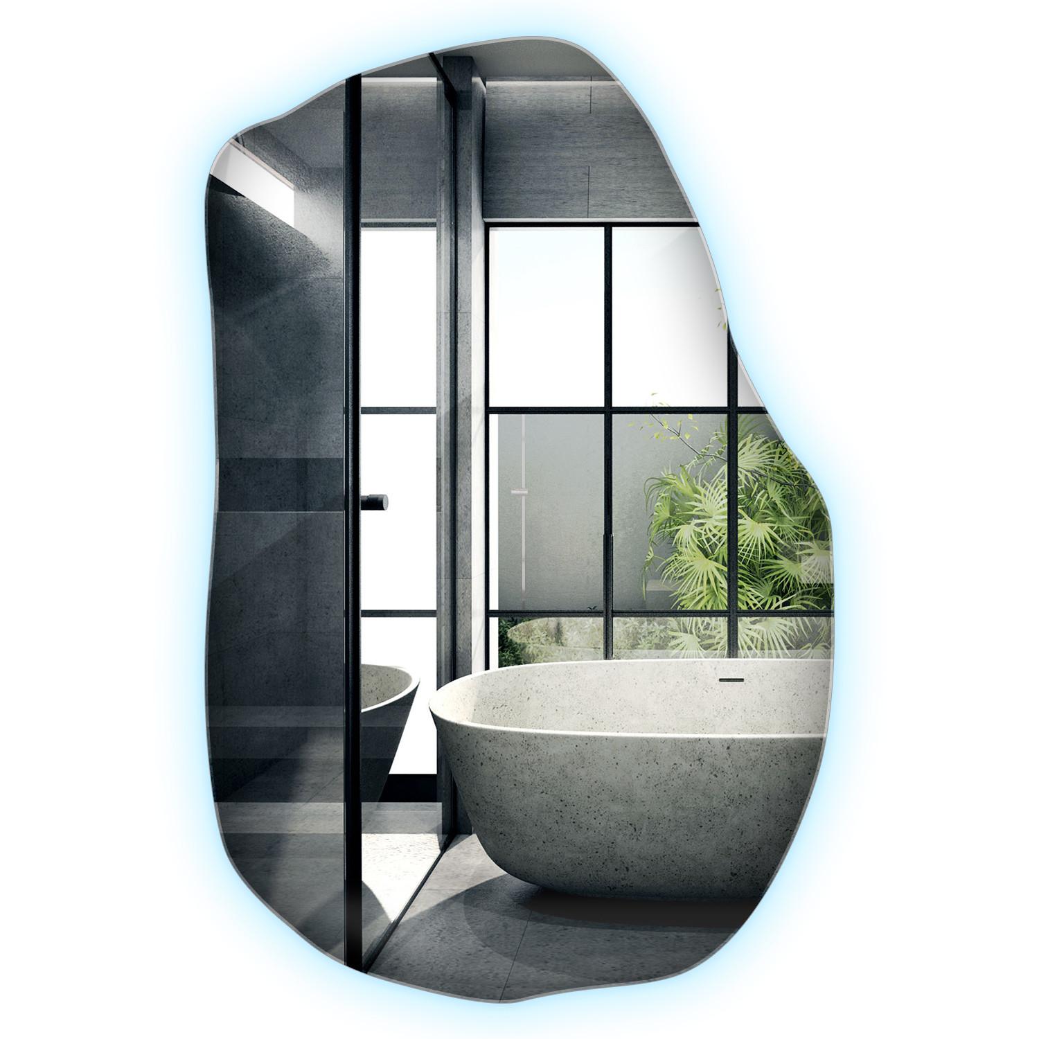 LED-SPIEGEL 80x52 cm Asymmetrisch Kaltweiß 6000K - Transparent, Glas (52/80/0.4cm) - Wallfluent