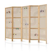 PARAVENT Japanischer 5-tlg 225x172 cm Retro Autos - Braun, Holz/Textil (225/172/3cm) - Muralo