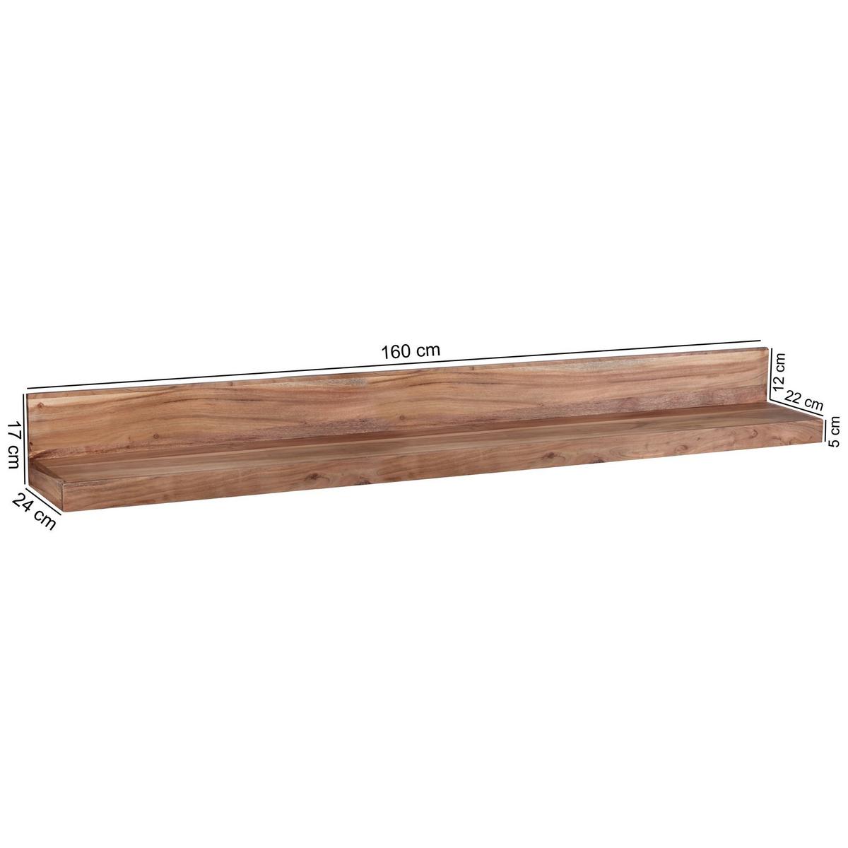 WANDREGAL MUMBAI Massivholz Hängend Landhausstil, Akazie 160x24x17 cm - Akaziefarben, Holz (160/17/24cm) - KADIMA DESIGN