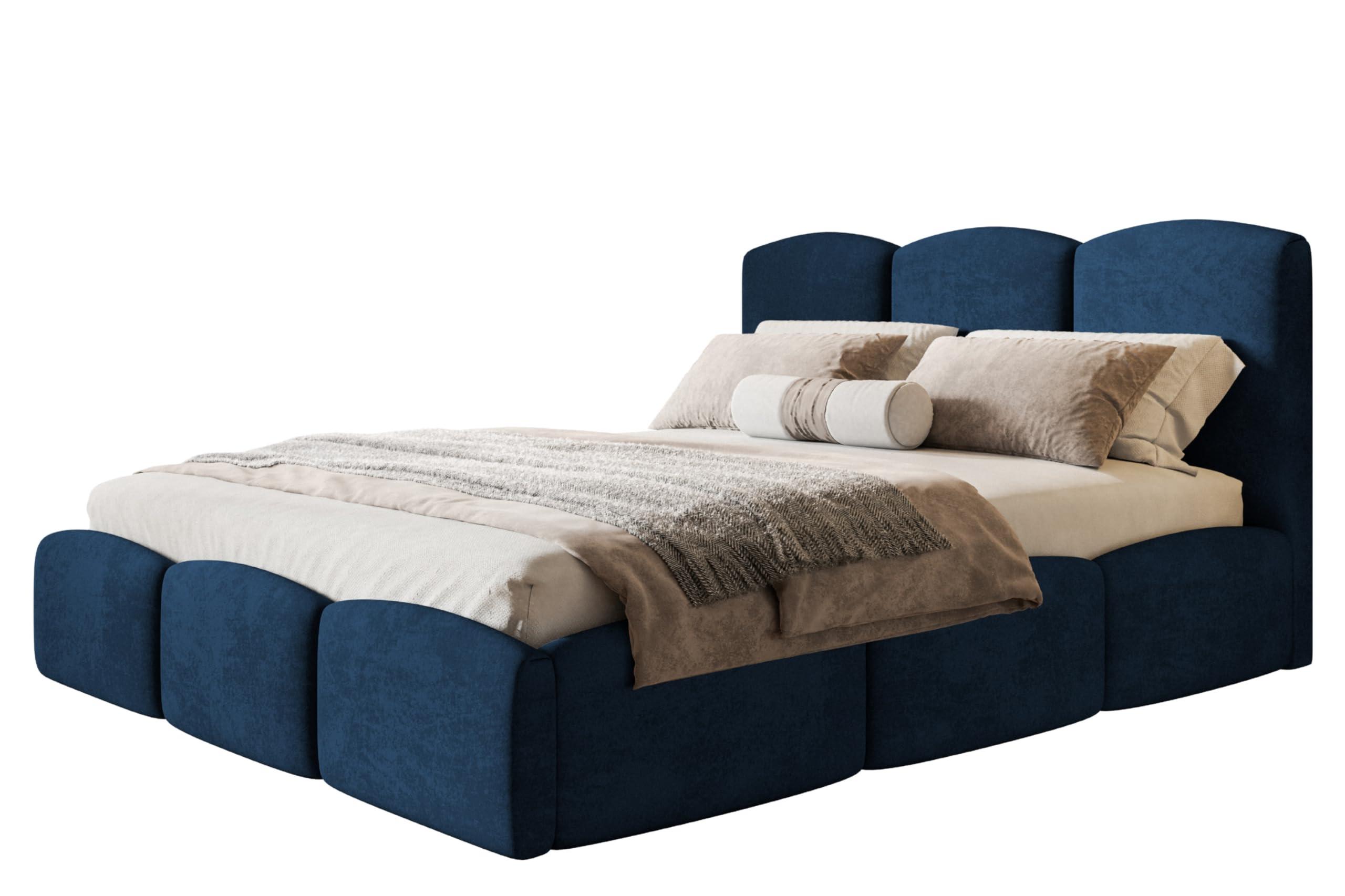 BETT 120x200 - Polsterbett mit Bettkasten und Holzrahmen - Modern Betten - Glatter Kronos-Stoff- Kollektion Zoya - Blau - Blau, Holz/Textil (120/200cm) - Alpi-Möbel