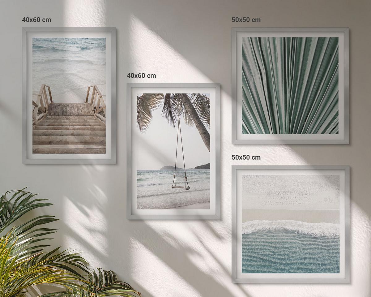 BILDER SET 4er Set - 50x50 cm & 40x60 cm Silberner Rahmen - Tropenurlaub - Silberfarben, Kunststoff (50/50cm) - TULUP