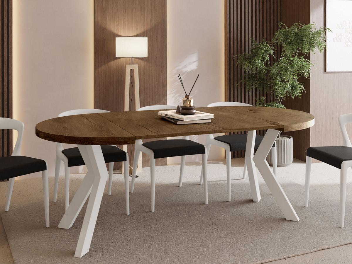 ESSTISCH Savio Weiß rund ausziehbar verlängerbar, Eiche Braun Rustikal 90-190/90/77 cm - Alteiche/Weiß, Holz/Holzwerkstoff (90/190/77cm) - WFL GROUP
