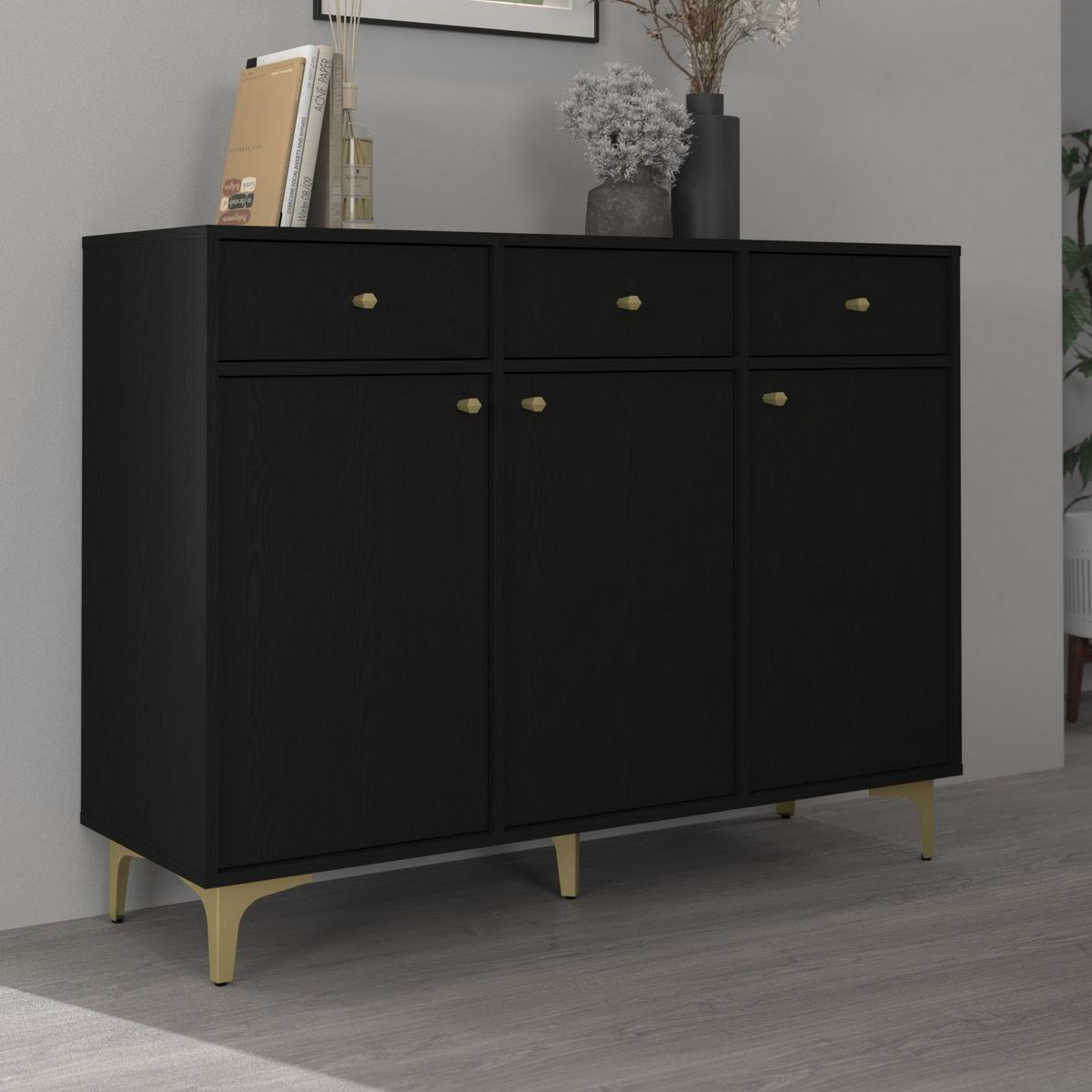 KOMMODE TORINO 125/94/41 cm mit 3 Schubladen 3 Türen Graphitfarben - Graphitfarben, Holzwerkstoff (125/94/41cm) - MASSENO
