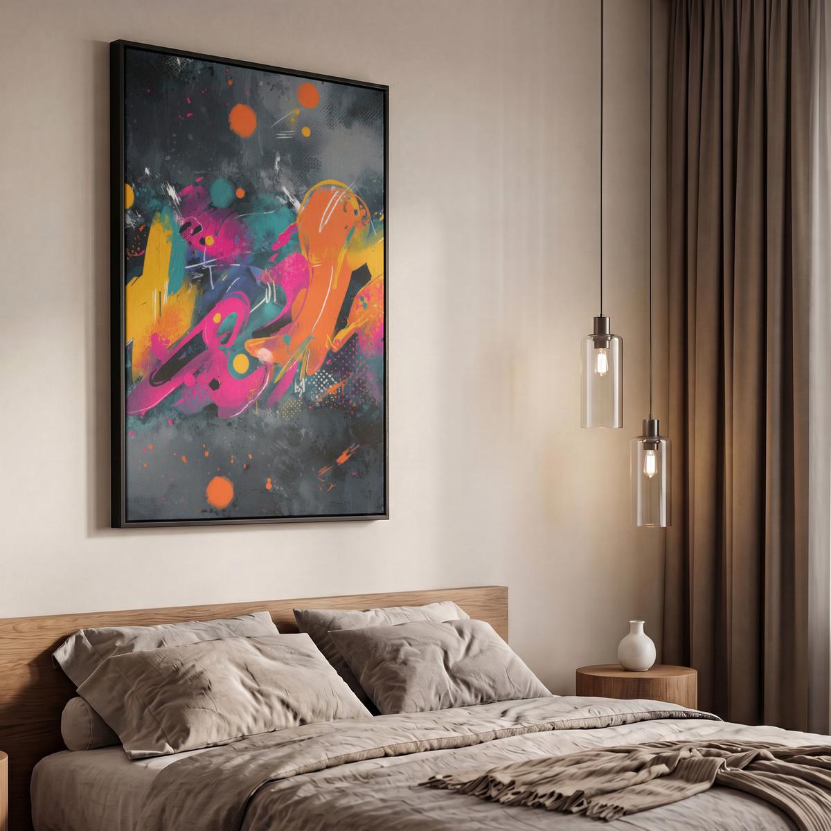 LEINWAND Bilder mit Rahmen - Abstrakt - Graffiti - Farbenfroh - Farbspritzer - 60x90 - Multicolor, Textil (60/90cm) - MuchoWow