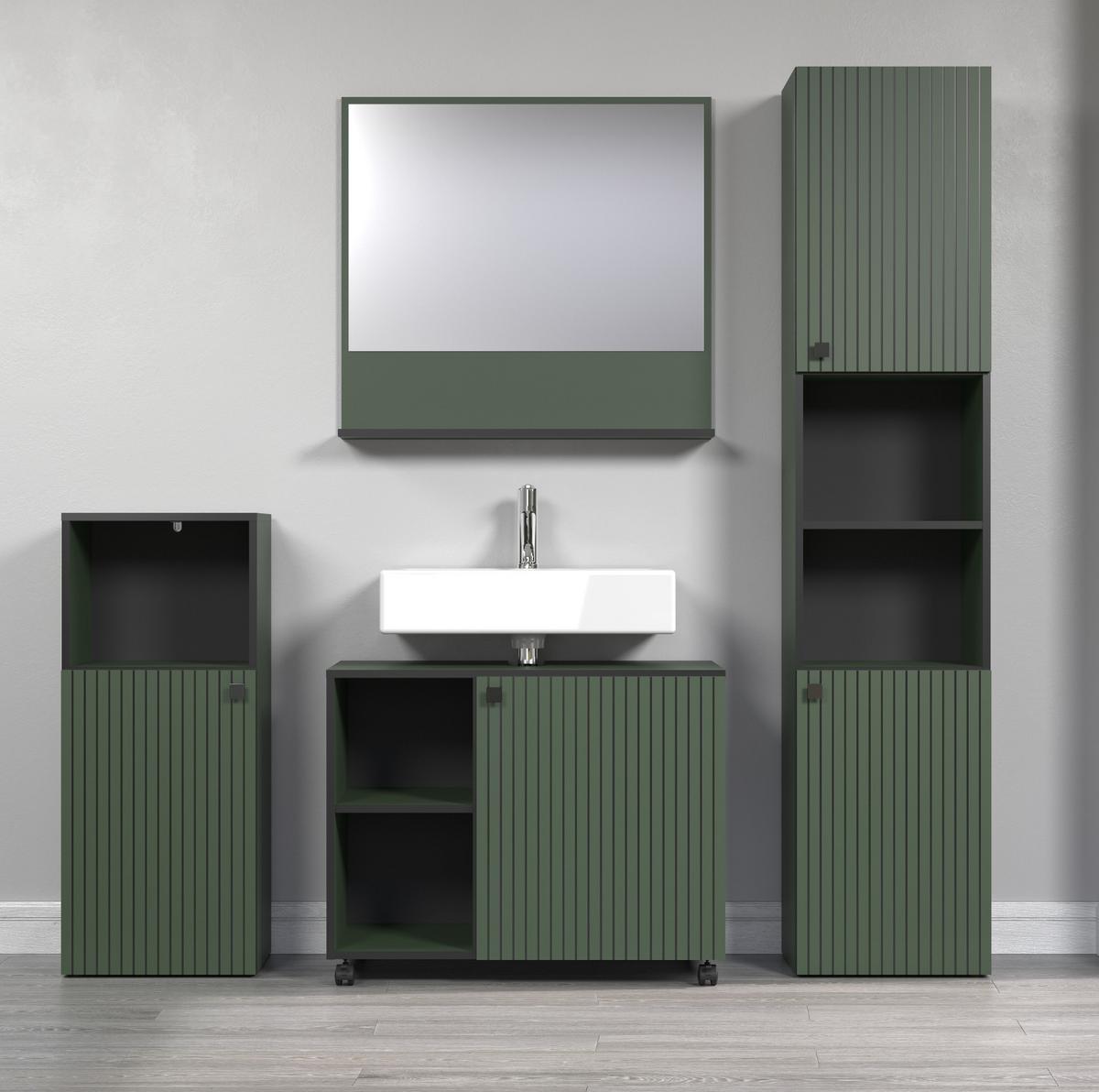 HOCHSCHRANK grün 40 x 186 cm, Badschrank 2-türig - Schwarz/Grün, Holzwerkstoff/Metall (31/95/40cm) - Top.Furn