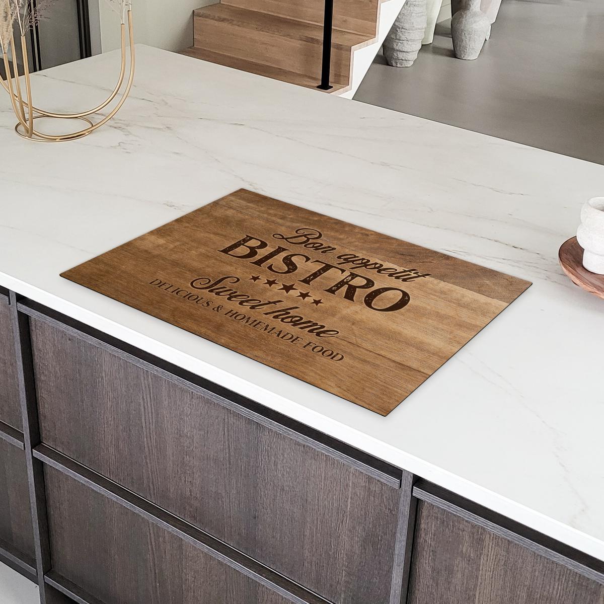 HERDABDECKPLATTE Zitat - Bistro - Guten Appetit - Süßes Zuhause - Holzmaserung Induktionsschutz 81.6x52.7 cm - Braun, Kunststoff (81.6/52.7/0.2cm) - MuchoWow