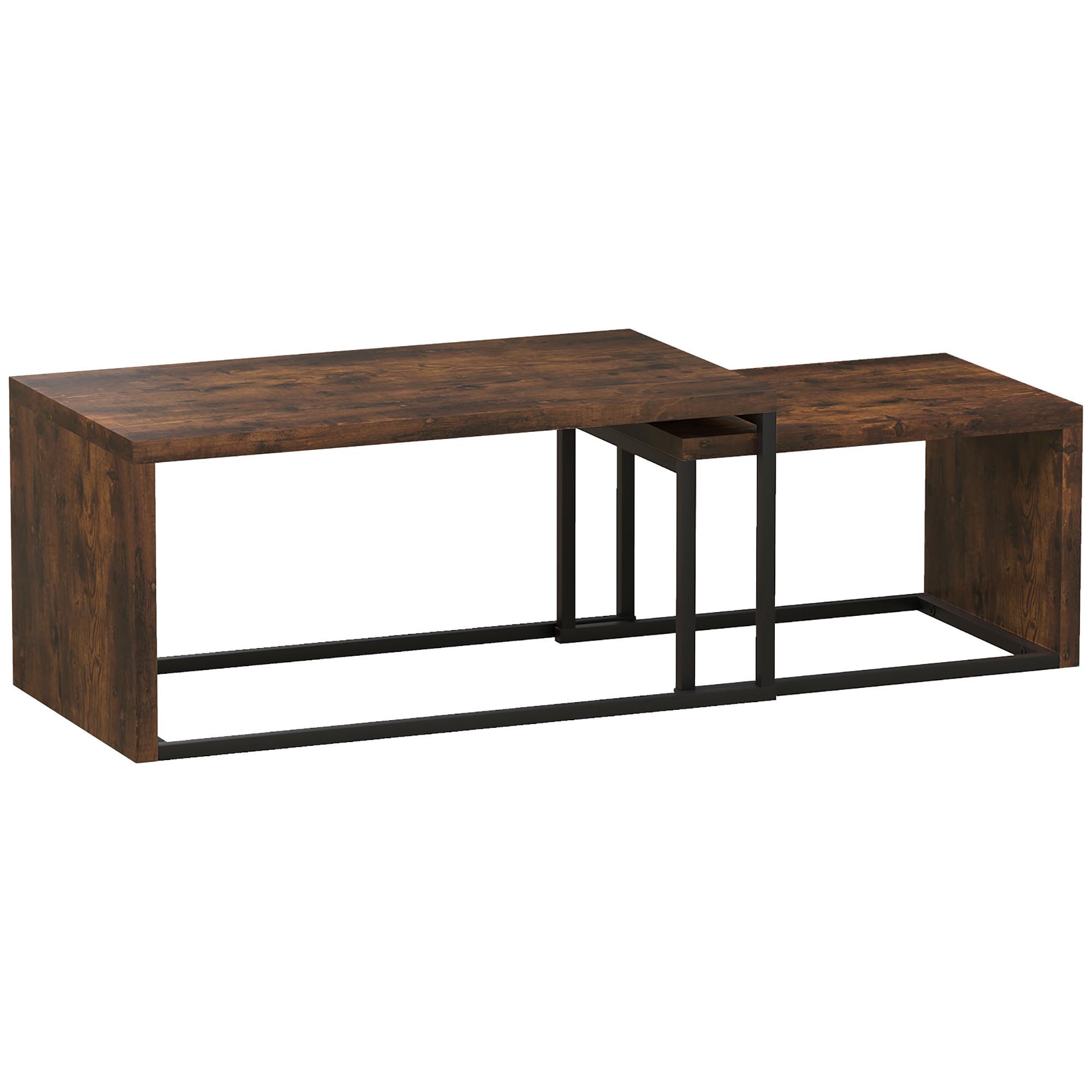 2ER-SET Beistelltisch, Kaffeetisch, multifunktional, Spanplatte, Schwarz+Braun - Braun, Metall (90/48/42cm) - HOMCOM
