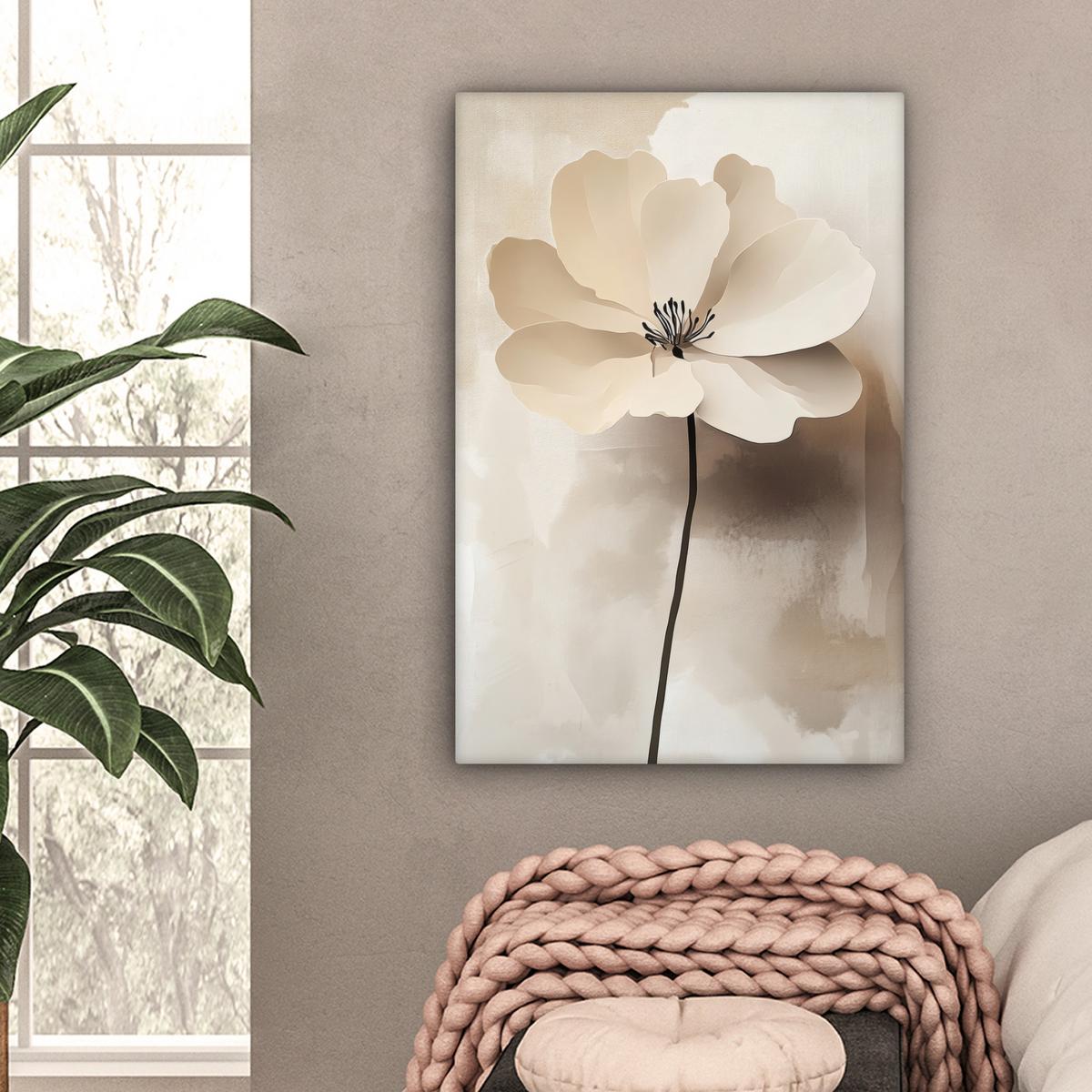 LEINWANDBILD Blume - Beige - Farbe - Schatten Wanddeko Schlafzimmer 60x90 cm - Creme, Textil (60/90cm) - MuchoWow