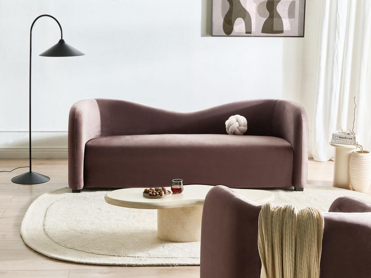 3-SITZER-SOFA Samtstoff Dunkelbraun Veltada - Dunkelbraun, Textil (205/75/90cm) - Beliani