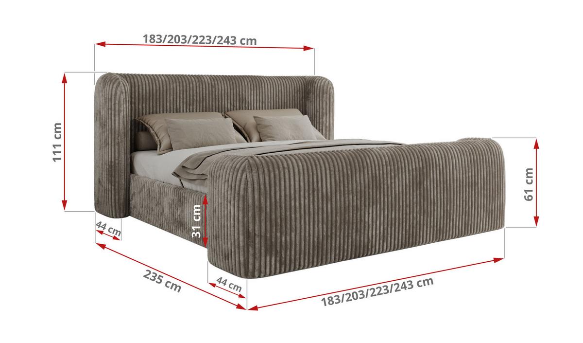 POLSTERBETT EMORA CLASSIC DUO 140/200 - Hellbraun Cord - Multipocket-Matratze - Hellbraun, Textil (140/200cm) - MKS