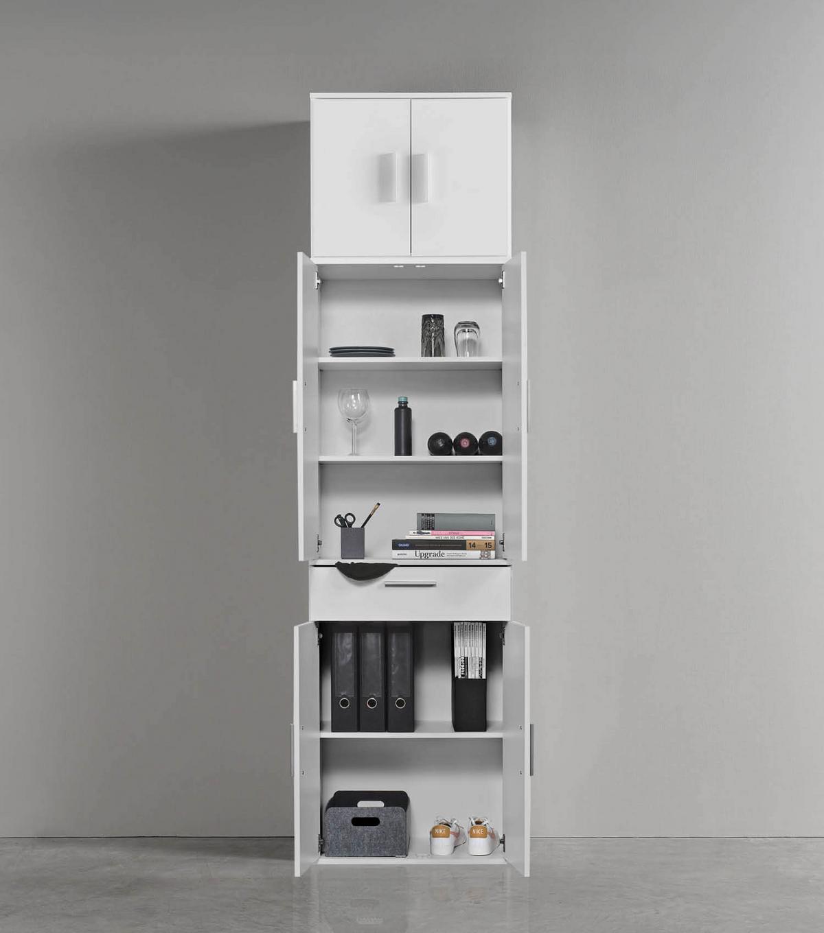 MEHRZWECKSCHRANK Der Extralange - Silberfarben/Weiß, Holzwerkstoff (60/230/34cm) - Mokebo