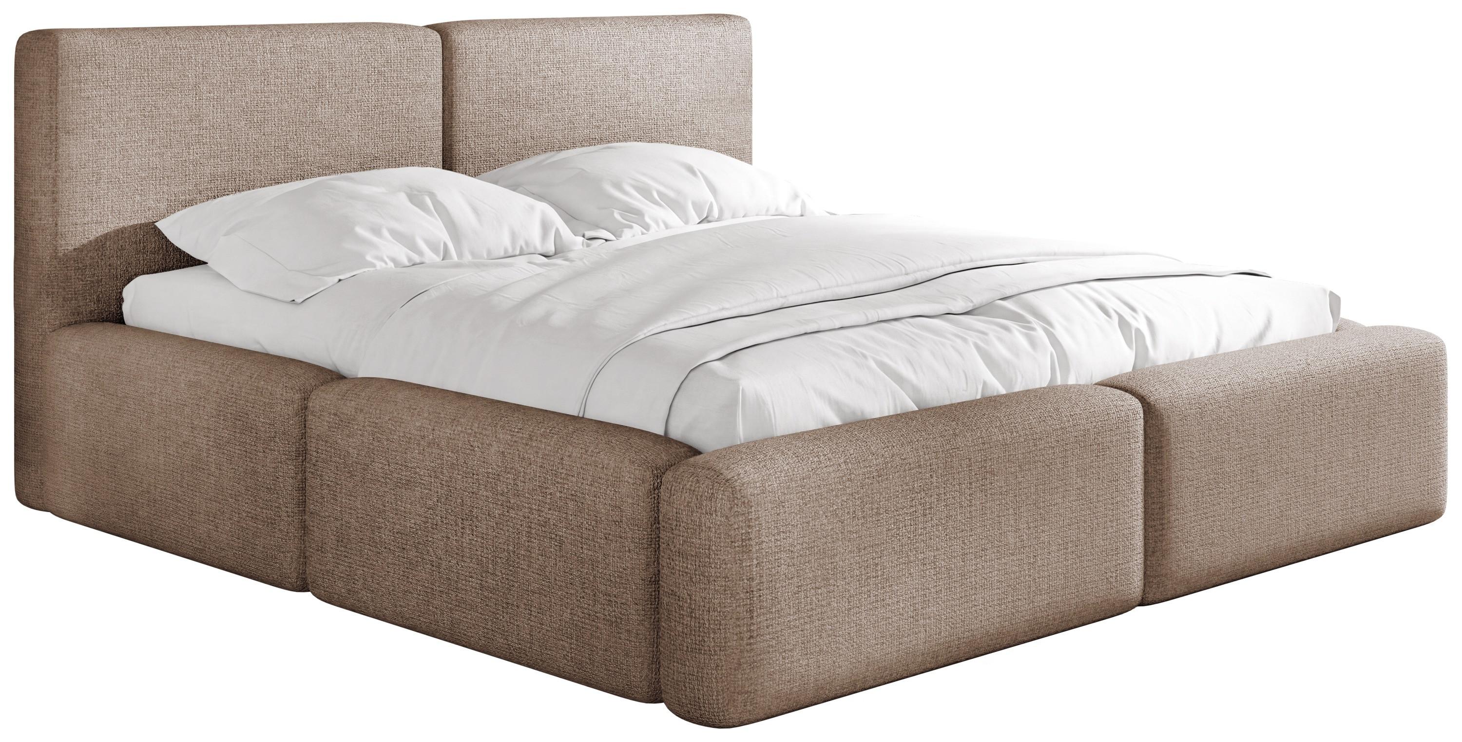 POLSTERBETT Duo mit Bettkasten, Metall-Lattenrost & hohem Kopfteil in Braun Chenille 160x200 cm - Birkefarben/Braun, Kunststoff/Textil (160/200cm) - WFL GROUP