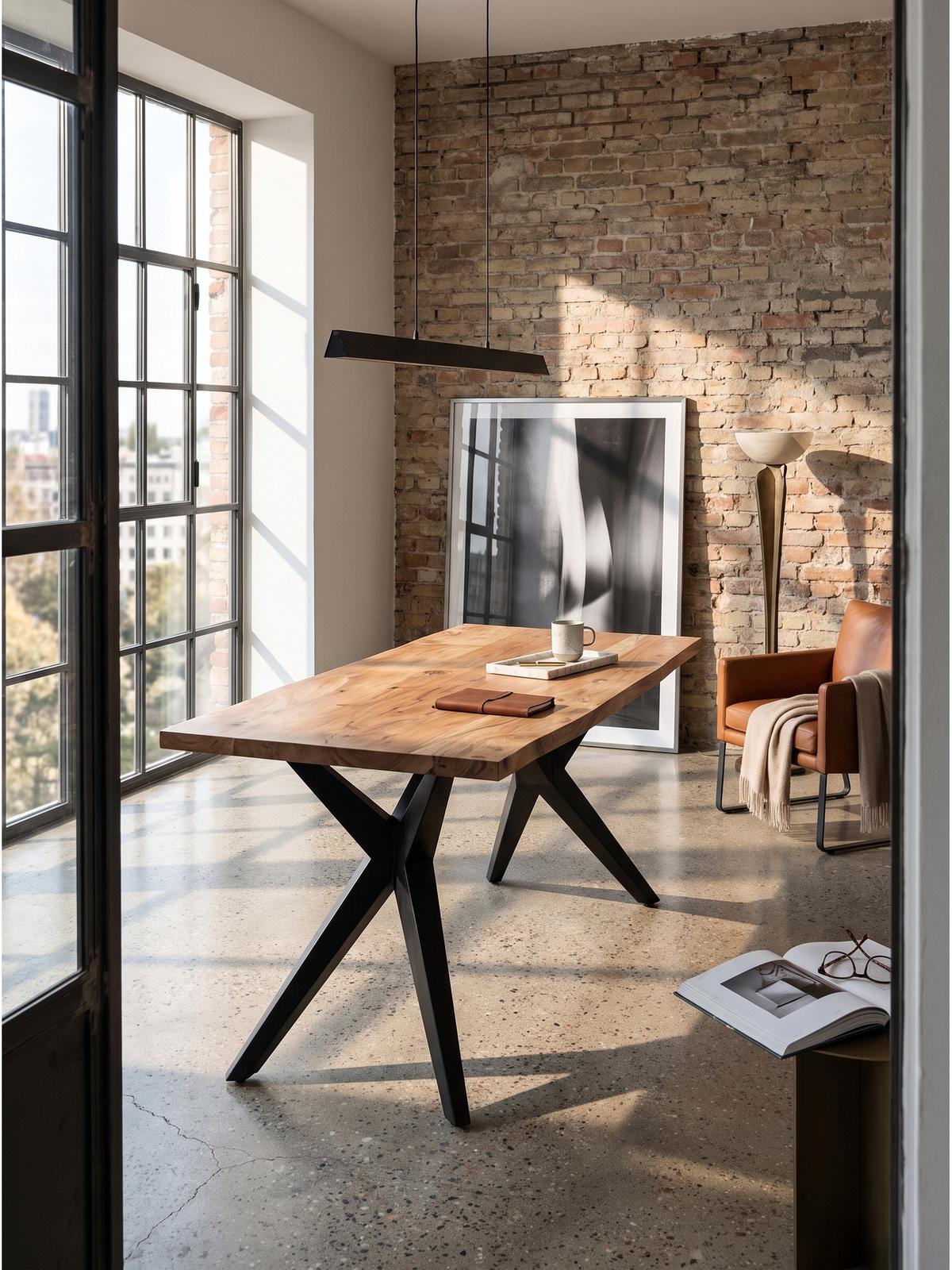 SCHREIBTISCH BLAVET, Akazie Massivholz, Akazie-Schwarz, 180 x 90 x 76 cm - Schwarz/Akaziefarben, Holz/Metall (90/180/76cm) - KADIMA DESIGN