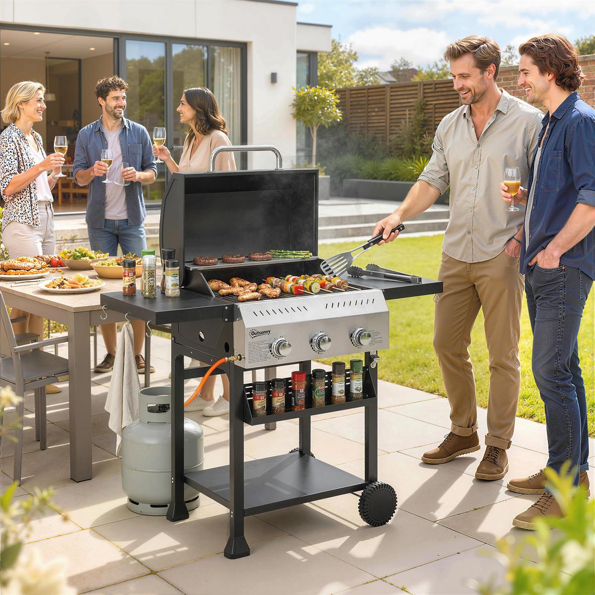 GASGRILL Edelstahl Metall Schwarz - Schwarz, Metall (57/102/123cm) - Outsunny