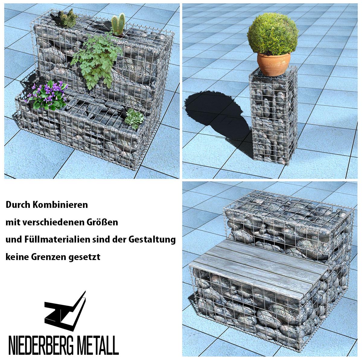 GABIONEN Steinkorb aus Stahl, 100/50/50 cm, Feuerverzinkt - Grau, Metall (50/50cm) - Niederberg Metall