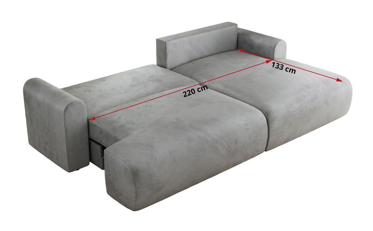 ECKSCHLAFSOFA TONO L Hellgrau Velvet - links - Hellgrau/Schwarz, Kunststoff/Textil (260/150cm) - MKS