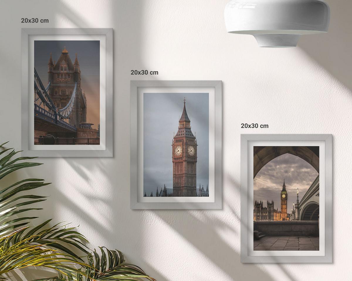 BILDER SET 3er Set - 20x30 cm Silberner Rahmen - London Bridge Big Ben Uhr - Silberfarben, Kunststoff (20/30cm) - TULUP