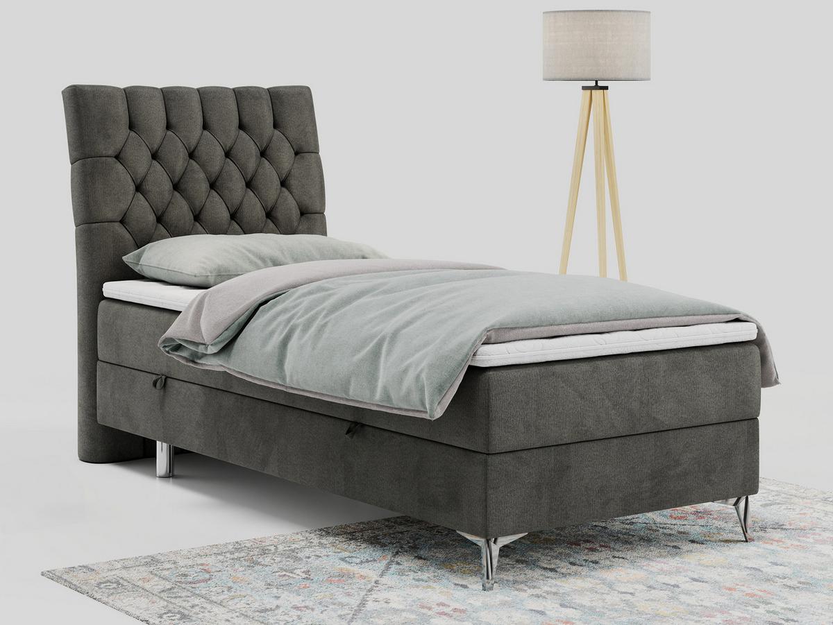 BOXBETT MILEN 90/200 Dunkelgrau Velvet - H3 - Links Seite - Dunkelgrau, Holz/Textil (90/200cm) - MKS