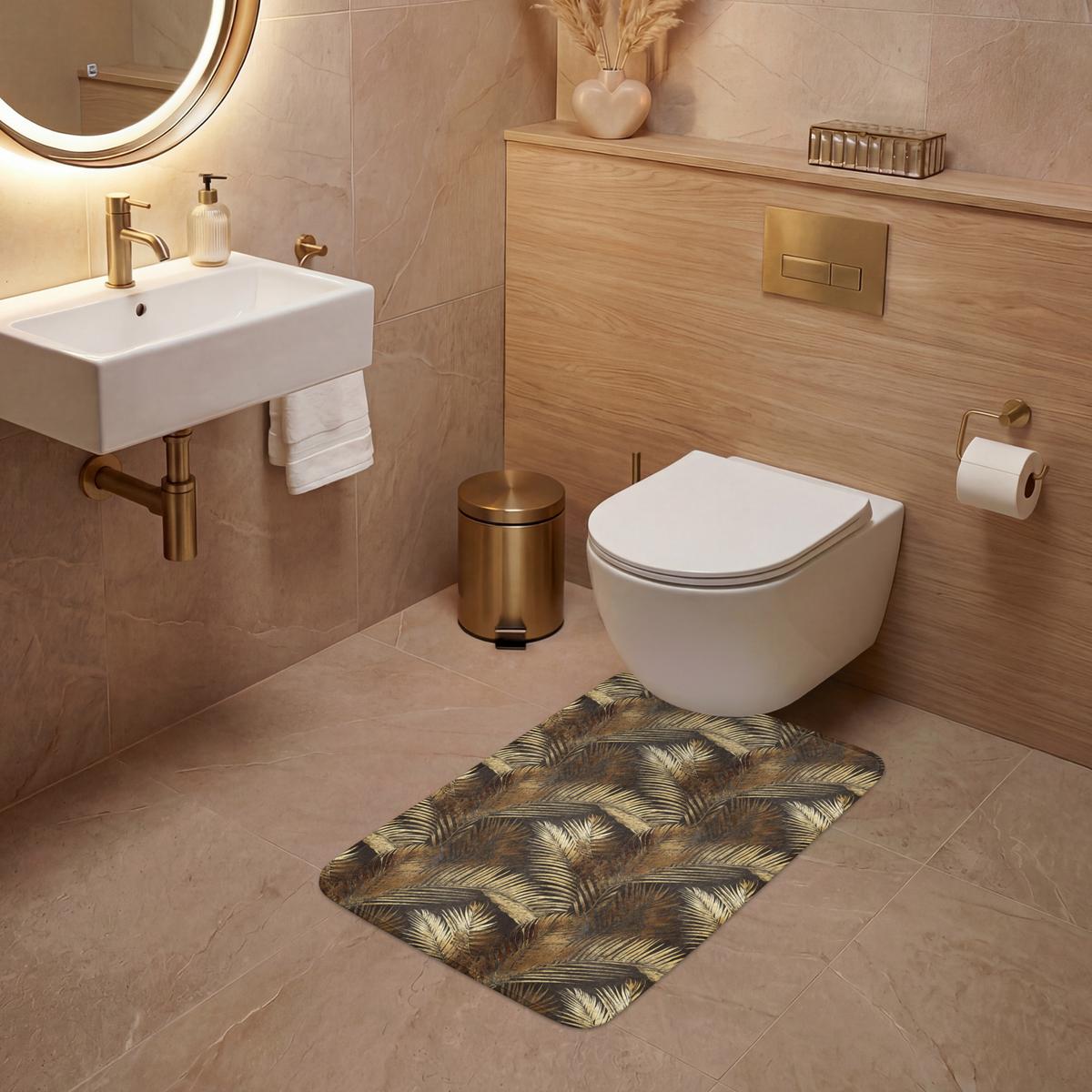 WC-VORLEGER Tropisch - Blätter - Gold WC Teppich 50x80 cm - Goldfarben, Textil (50/1cm) - OnlyWow