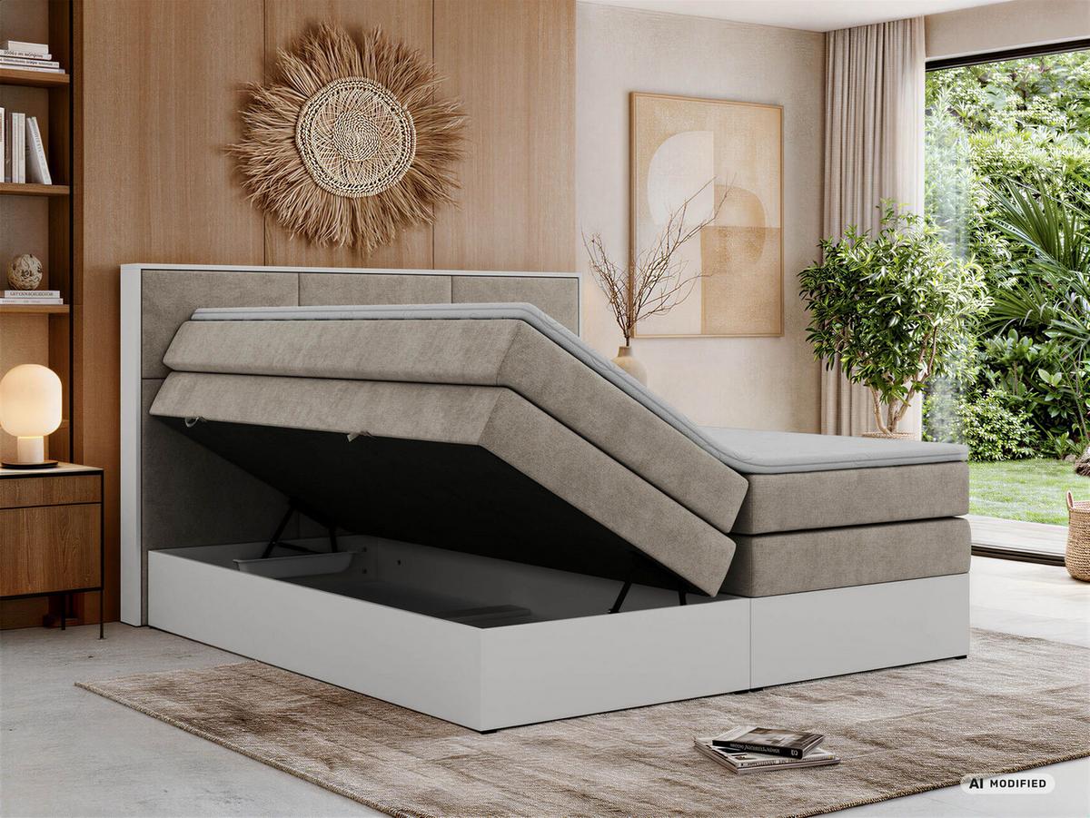 BOXSPRINGBETT DELVIT KING 200/200 - Greige Stukture - Topper Visco - H4 - Greige/Schwarz, Kunststoff/Textil (200/200cm) - MKS