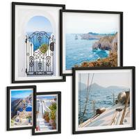 BILDER SET 5er Set - 50x50 cm & 20x30 cm & 40x60 cm Schwarzer Rahmen - Griechische Architektur auf Santorin, Oia - Schwarz, Kunststoff (40/60cm) - TULUP