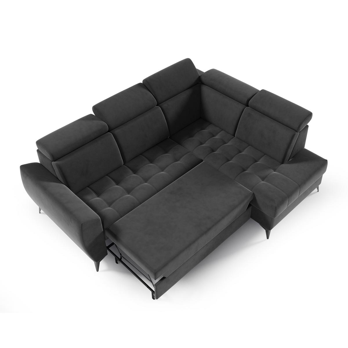 ECKSCHLAFSOFA Aurora II mit verstellbare Kopfstützen, Anthrazit, rechts - Anthrazit/Schwarz, Textil (266/204cm) - Beautysofa