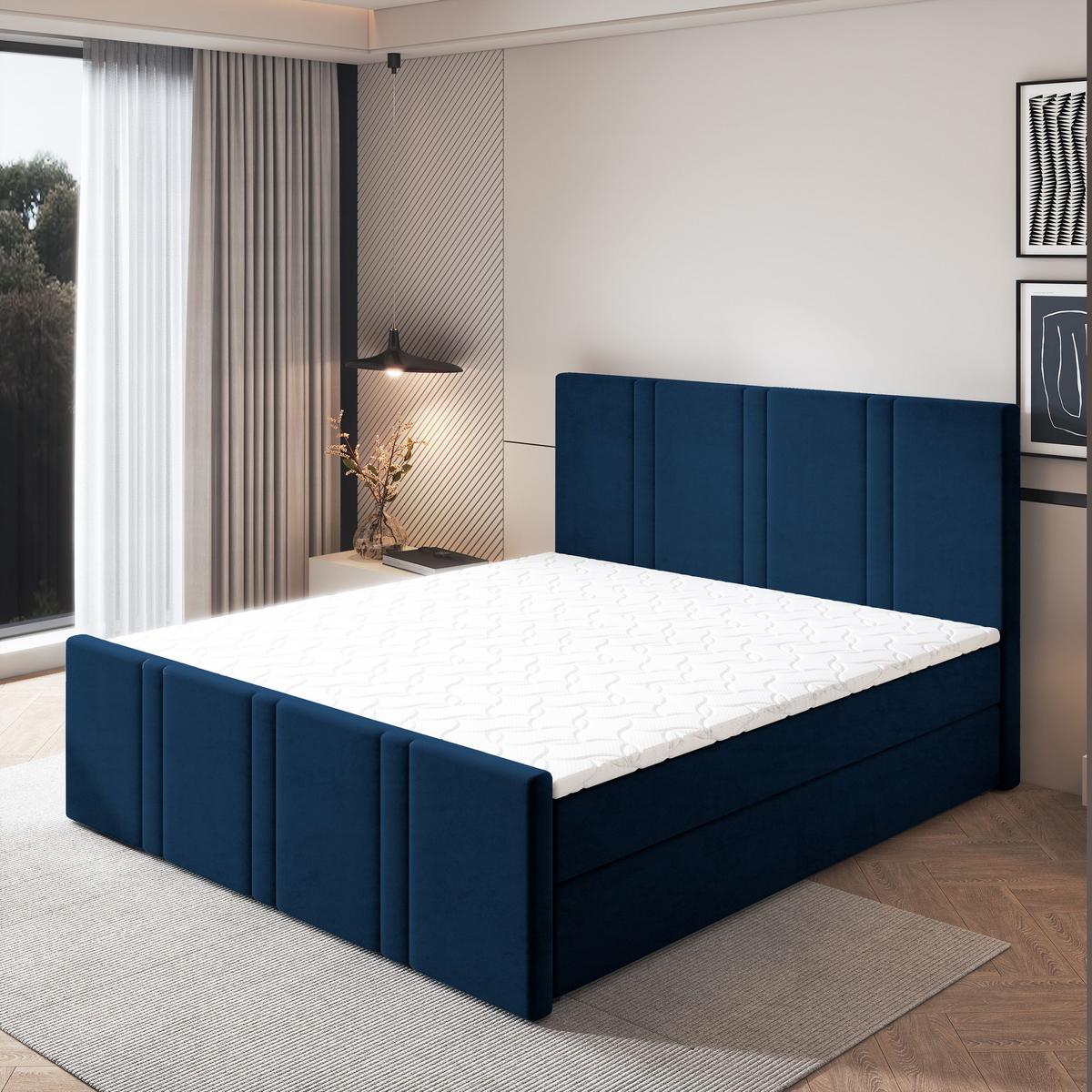 BOXBETT COMOZA 180x200 cm mit Matratze und Topper - Blau - Blau, Holz (180/200cm) - MASSENO