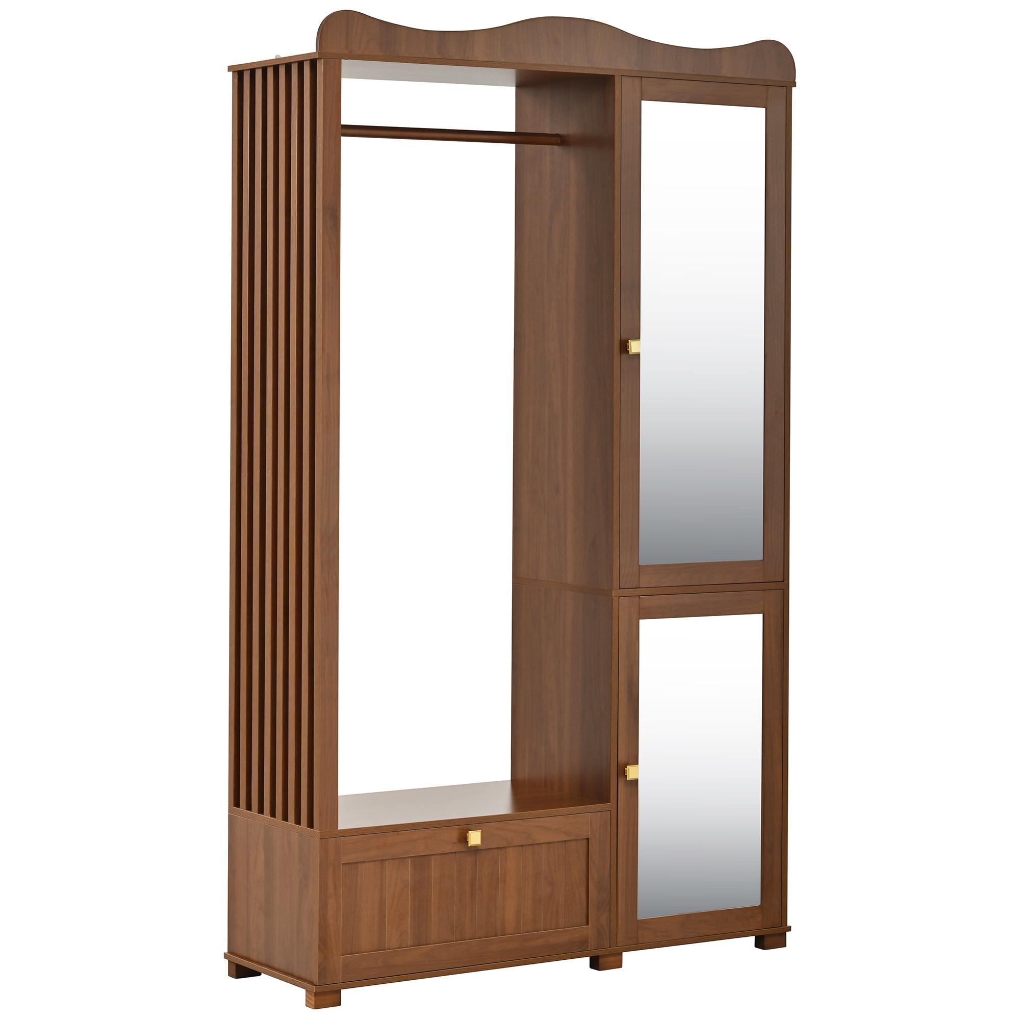 GARDEROBENSCHRANK in walnuss-optik mit spiegel & kleiderstange - Walnussfarben, Holzwerkstoff (115.5/194.5/38.5cm) - Urban Meuble