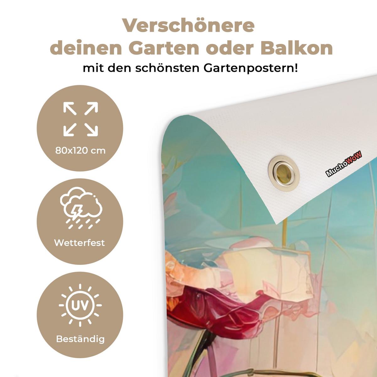 GARTENPOSTER Blumen - Aquarell - Kunst - Botanisch - Natur Outdoor Bilder 80x120 cm - Orange, Kunststoff (80/120/0.2cm) - OnlyWow