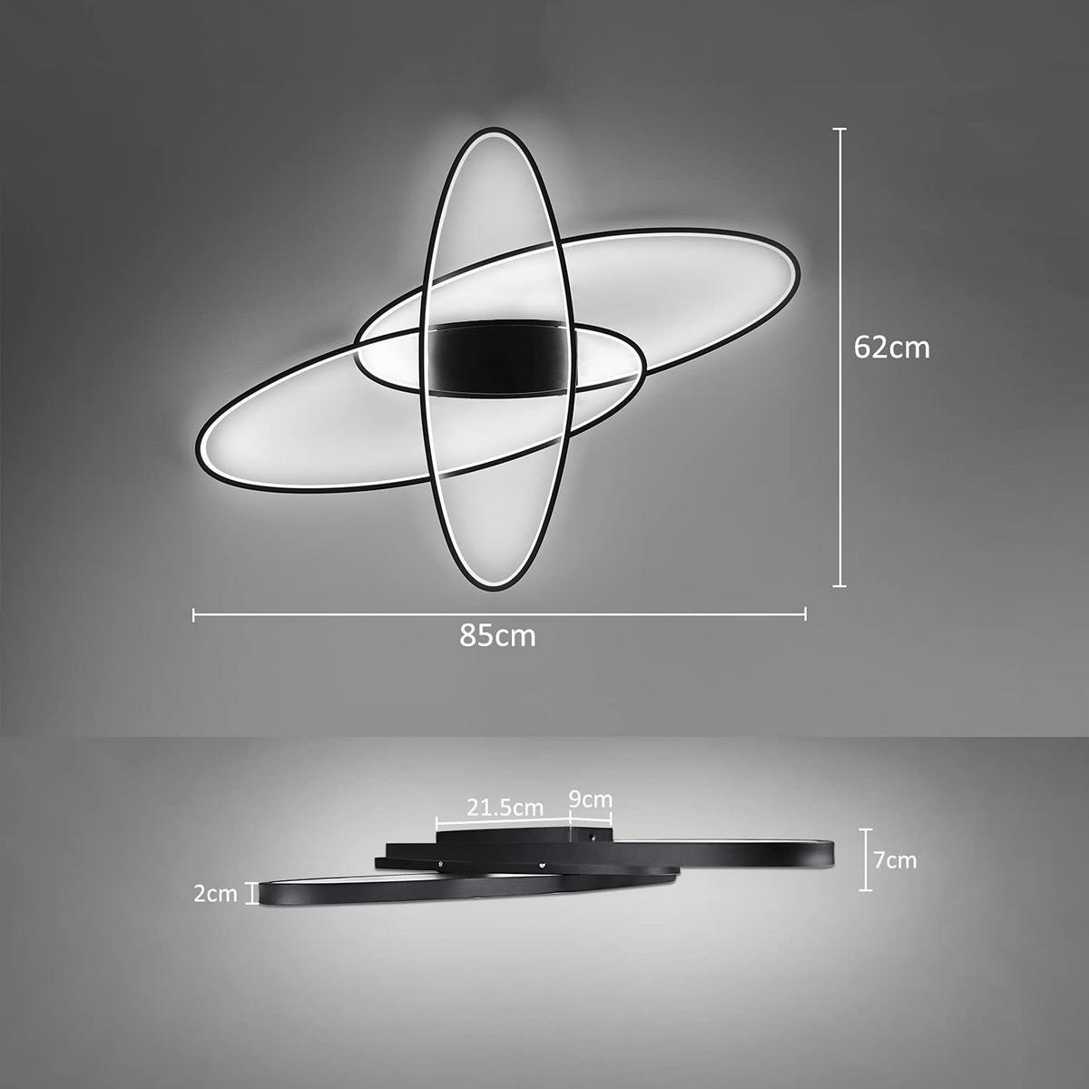LED-DECKENLEUCHTE Zoe 85/62/7cm - Schwarz, Metall (47/65/7.5cm) - ZMH