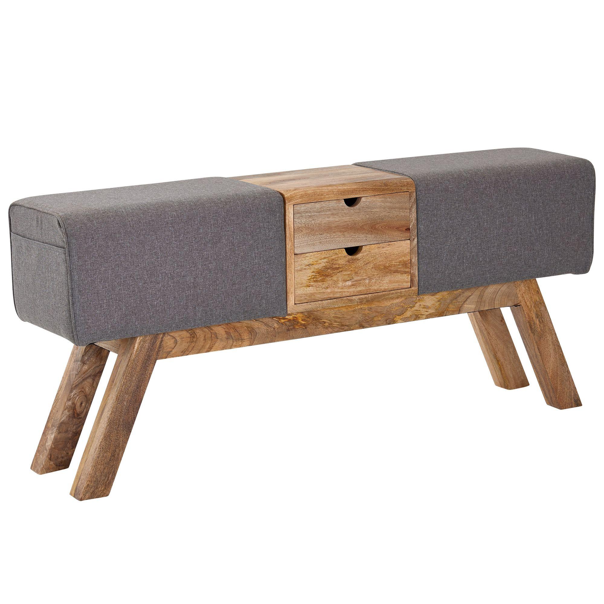 SITZBANK – Stoff/Massivholz, 120x56x30 cm, Grau, mit Schubladen, Turnbock-Design - Braun/Grau, Holz/Textil (120/56/30cm) - KADIMA DESIGN