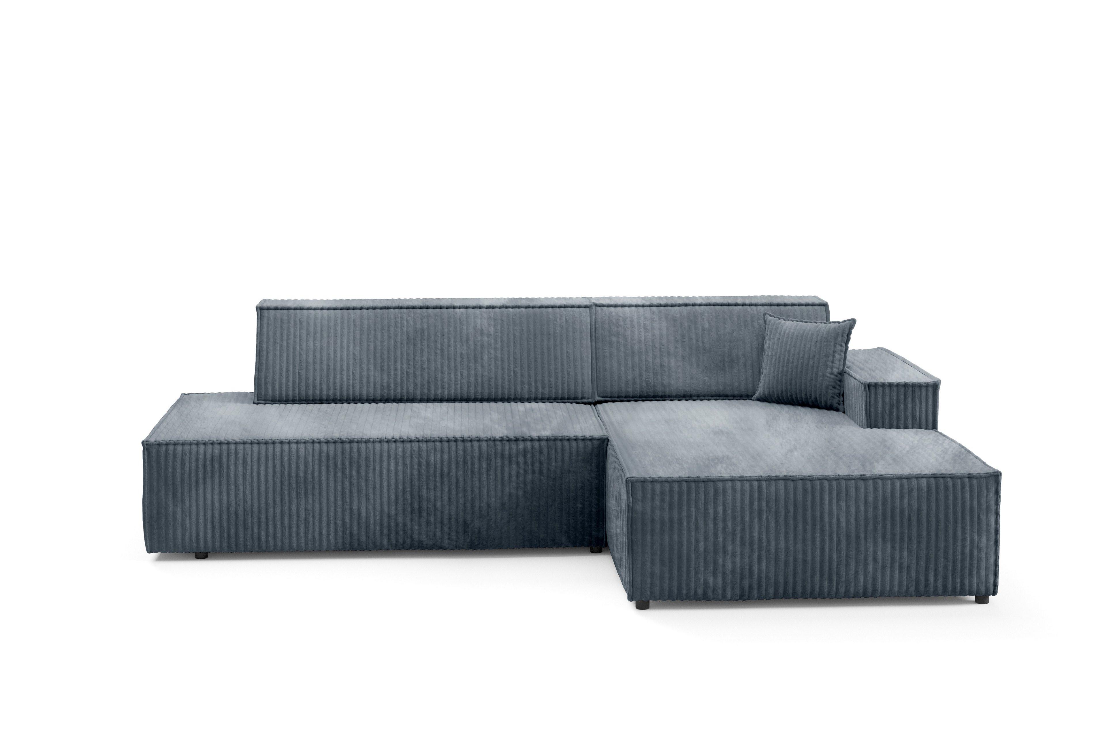 ECKSOFA TESSO L-S Grau Kordstoff mit Schlaffunktion - Grau, Holz (247/170cm) - MASSENO
