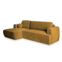 ECKSOFA SENTI K L-S Gelb Plüsch-Stoff mit Schlaffunktion - Gelb/Schwarz, Holz/Kunststoff (246/148cm) - MASSENO