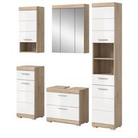 BADMÖBEL-SETWEISS Hochglanz, Eiche 5-teilig 164 cm, Komplettset mit viel Stauraum - Weiß Hochglanz/Eichefarben, Holzwerkstoff (164/191/37cm) - Inn.Furn