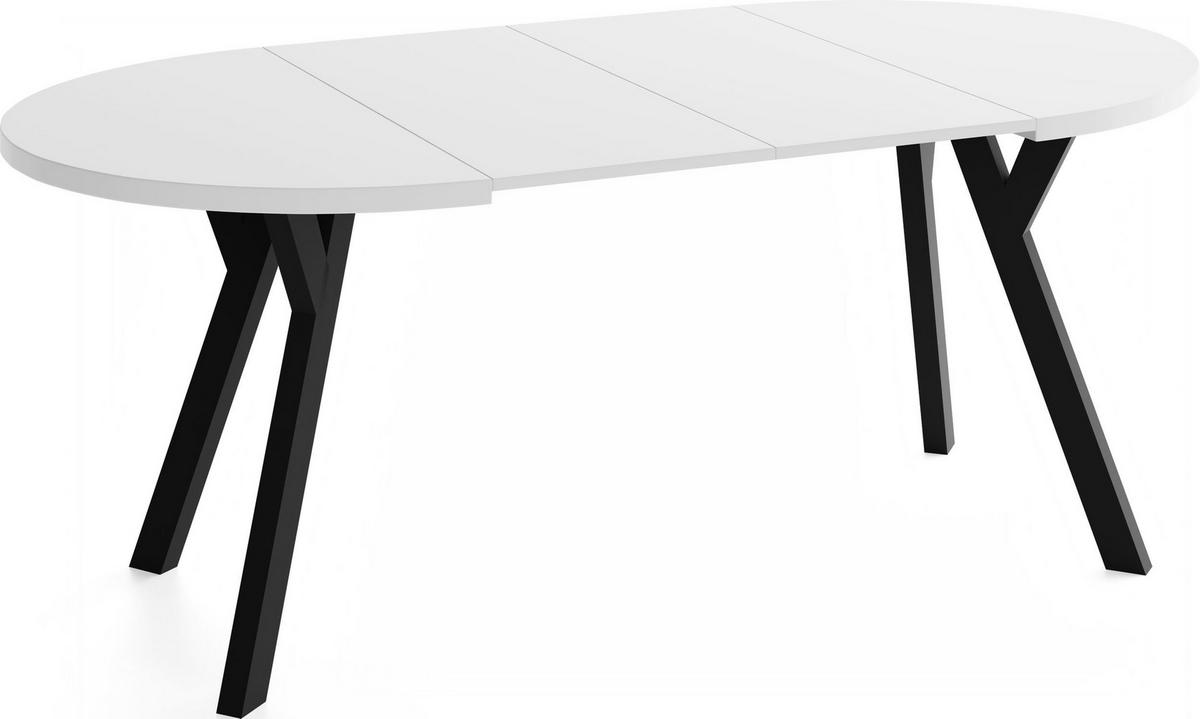 ESSTISCH Vero rund ausziehbar verlängerbar, Weiss 100-200/100/77 cm - Schwarz/Weiß, Holz/Holzwerkstoff (100/200/76.5cm) - WFL GROUP