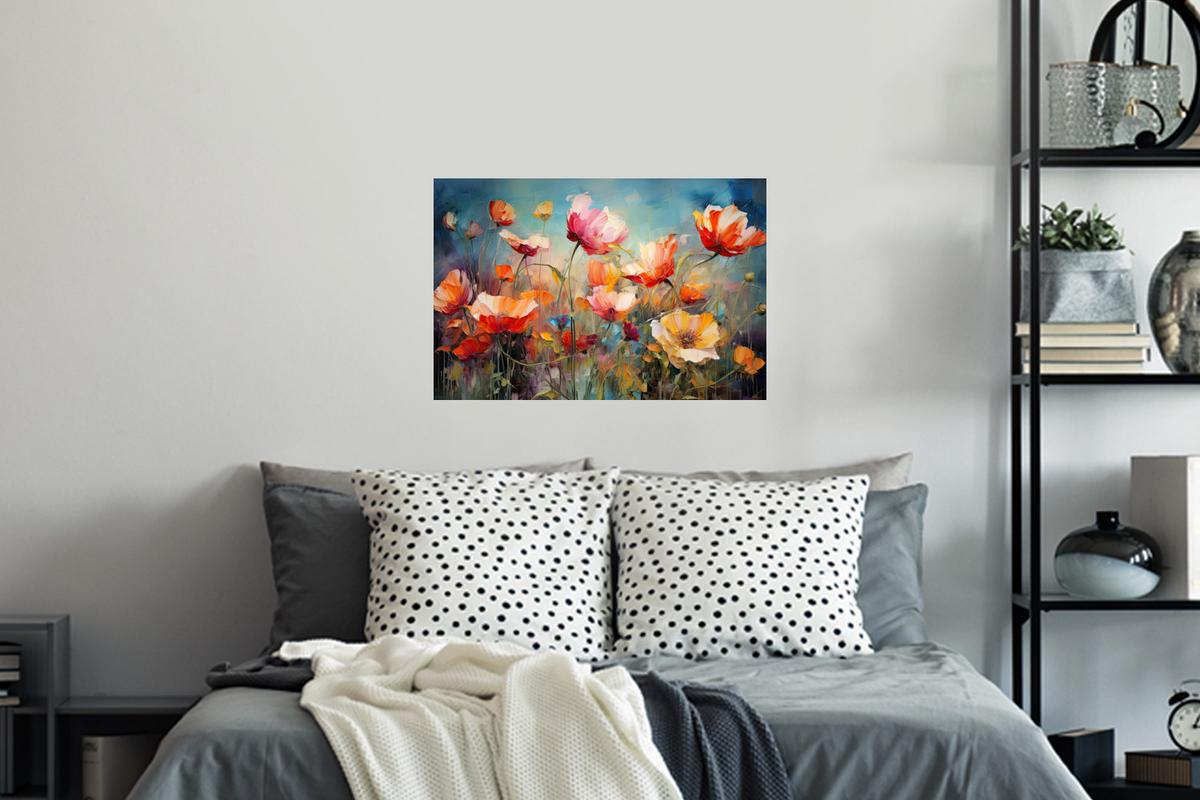 WANDTATTOO Blumen - Aquarell - Kunst - Botanisch - Natur Deko Wohnzimmer 60x40 cm - Orange, Kunststoff (60/40/0.1cm) - MuchoWow