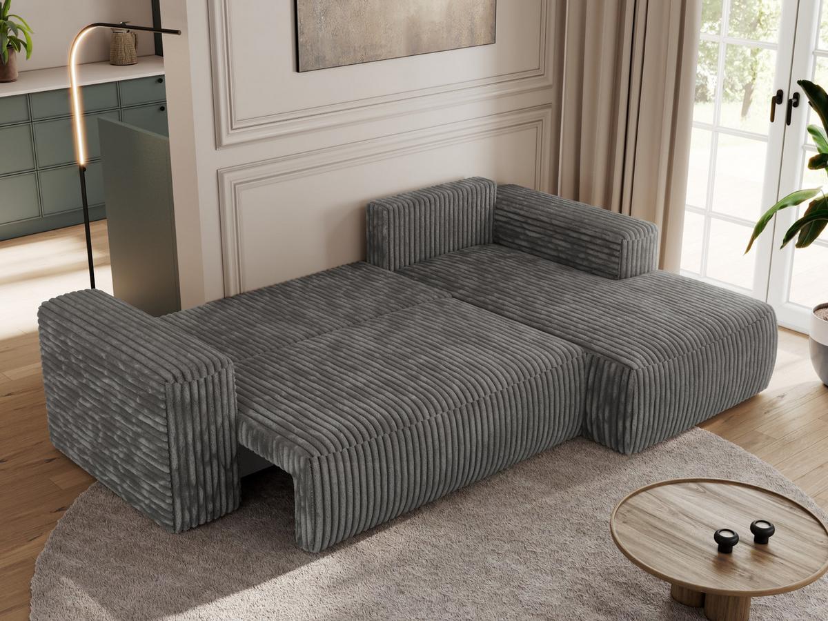 ECKSOFA TRENTINO L Dunkelgrau Cord - Rechts - Dunkelgrau/Schwarz, Kunststoff/Textil (164/266cm) - MKS