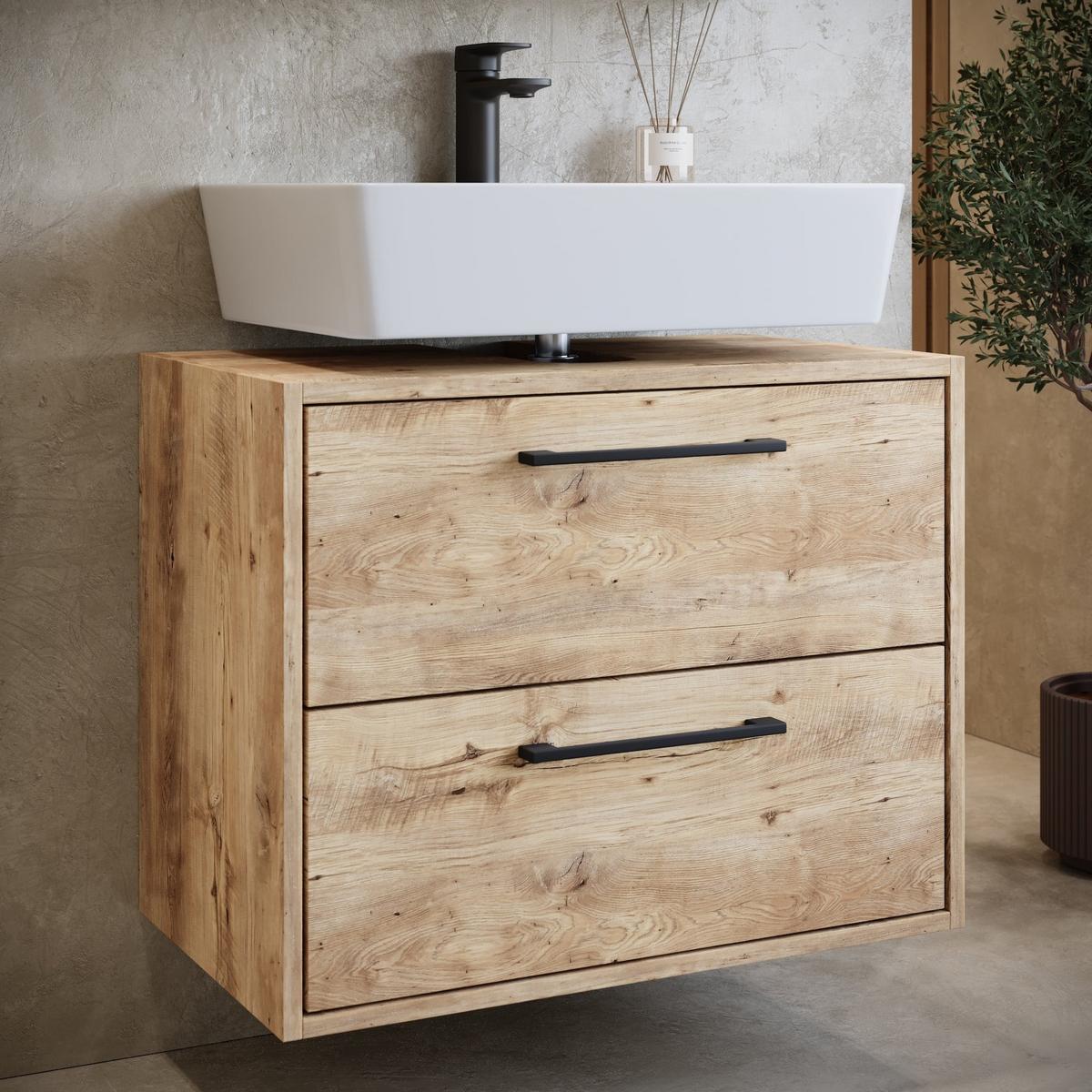 WASCHBECKENUNTERSCHRANK Florence 2 Schubladen Kastanien Eiche - 60 x 35 x 47 cm - Kastanienfarben/Eichefarben, Holz (60/47/35cm) - Badplaats