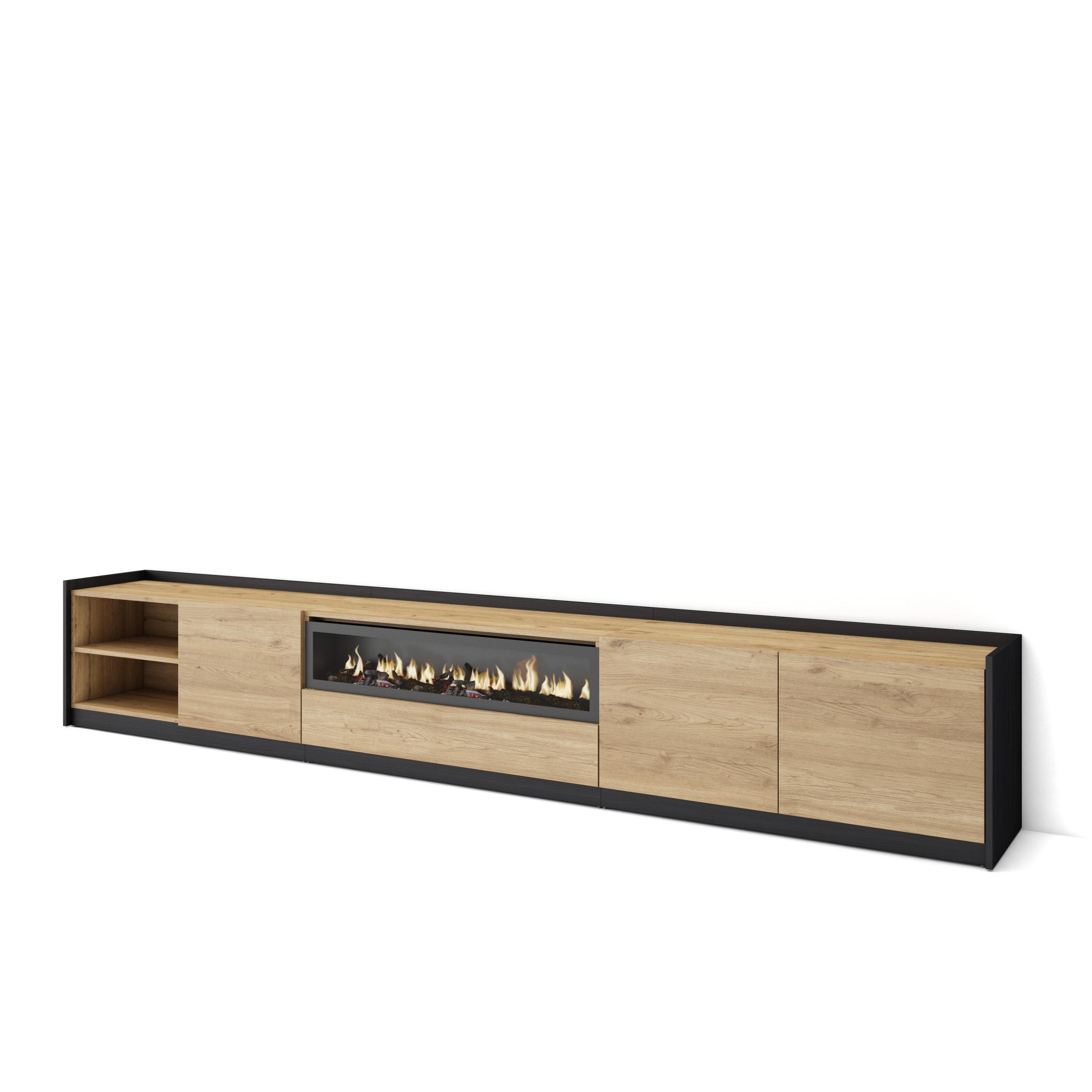 LOWBOARD, Eiche Schwarz, Elektrokamin, 310/37/50cm - Eichefarben, Holzwerkstoff (310/50/37cm) - Skraut Home