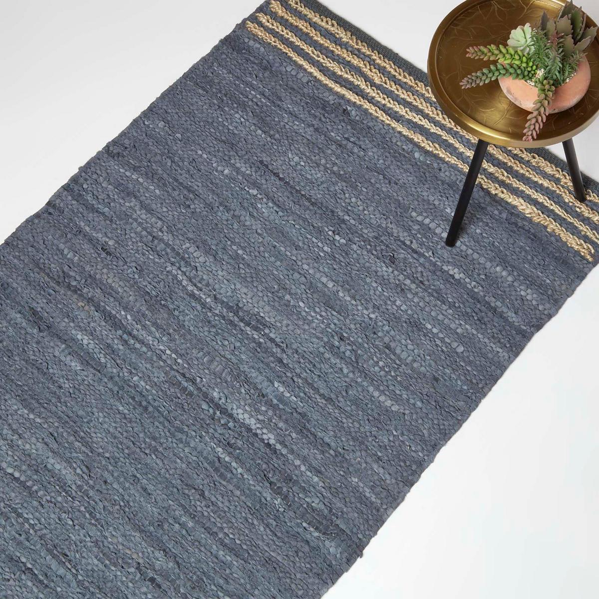 FLICKENTEPPICH aus Recycling-Leder 120/170 cm - Grau, Leder (120/170cm) - Homescapes