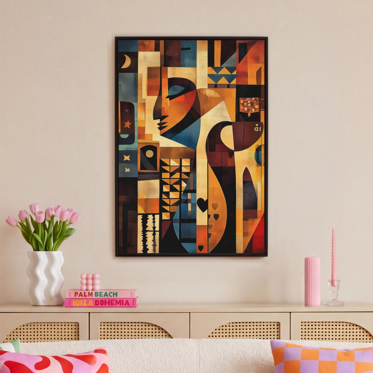 LEINWAND Bilder mit Rahmen - Figuren - Abstrakt - Symbole - 60x90 - Terracotta, Textil (60/90cm) - MuchoWow