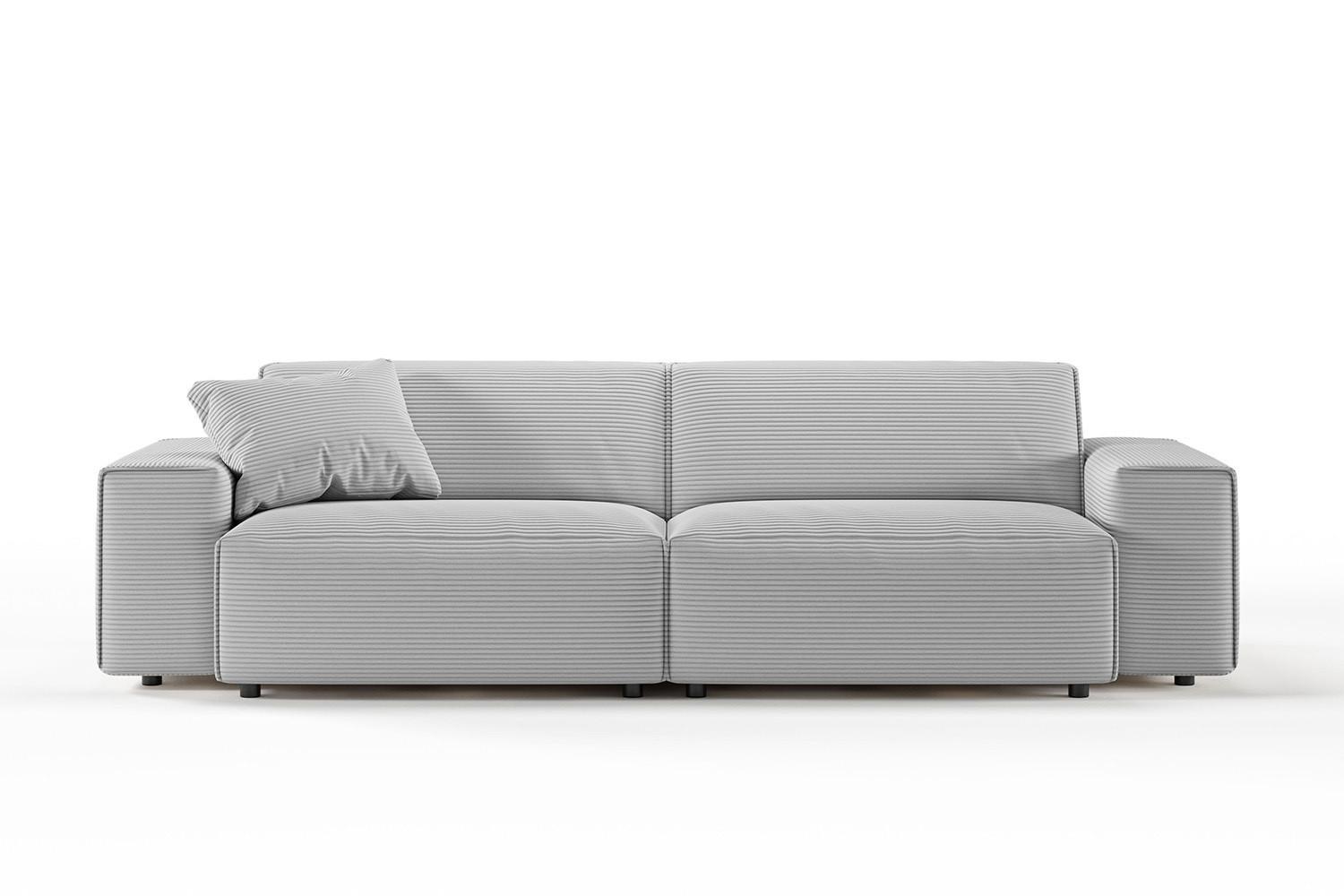 SOFA RANI Hellgrau Cord - Hellgrau/Schwarz, Kunststoff/Textil (256/71/101cm) - KAWOLA