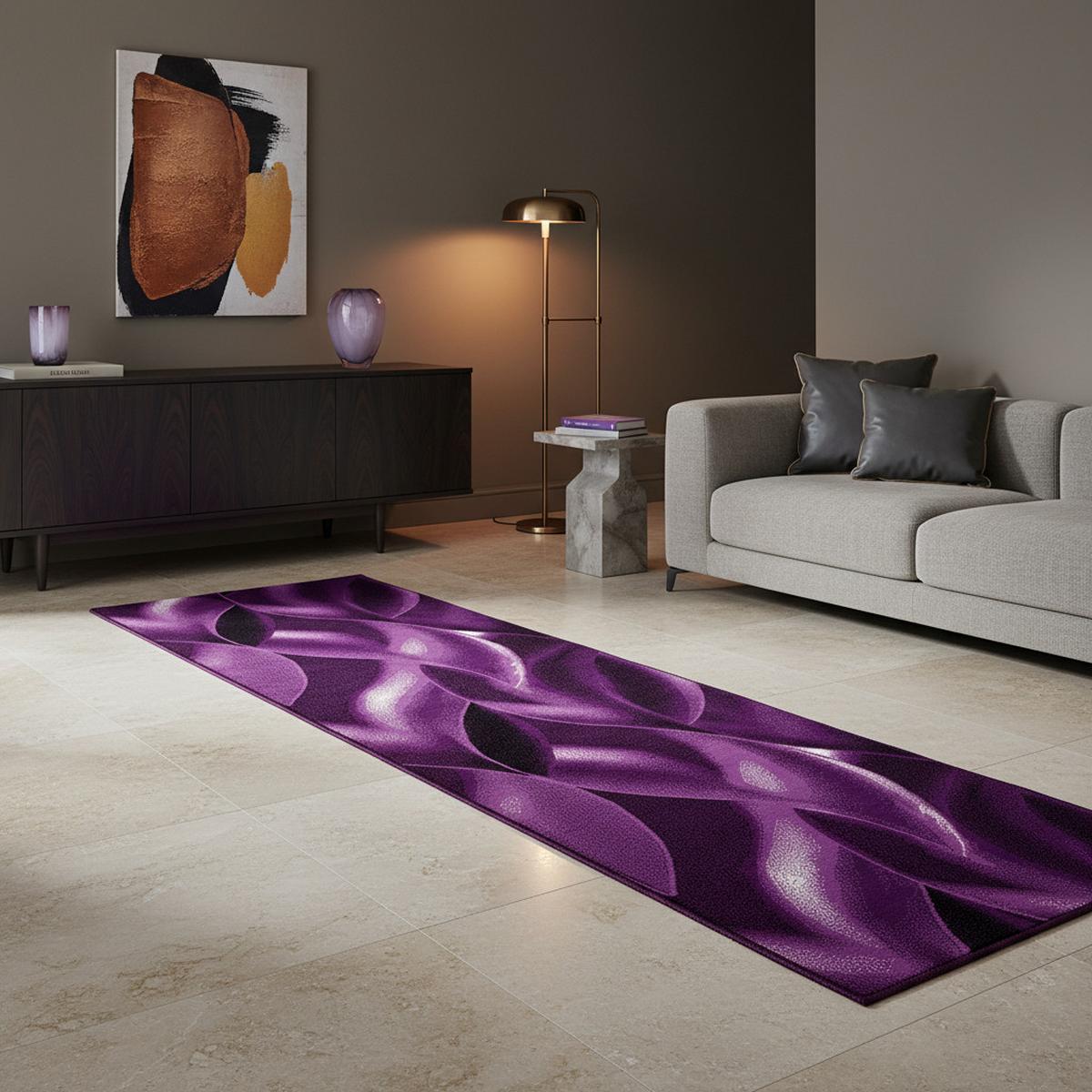TEPPICH Kurzflor INN in Violett, mit abstraktem Wellenmuster, 80 x 300 cm - Lila, Textil (80/300cm) - KADIMA DESIGN