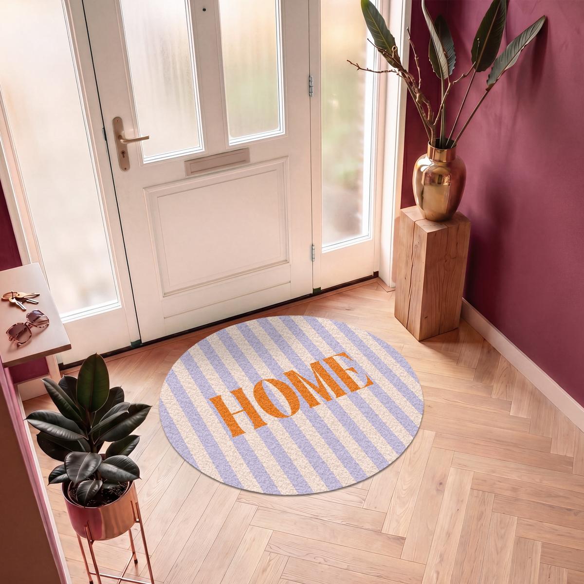 FUSSMATTE Lila – Orange – Streifen – Startseite 120x120 cm - Flieder, Kunststoff (120/0.4cm) - MuchoWow