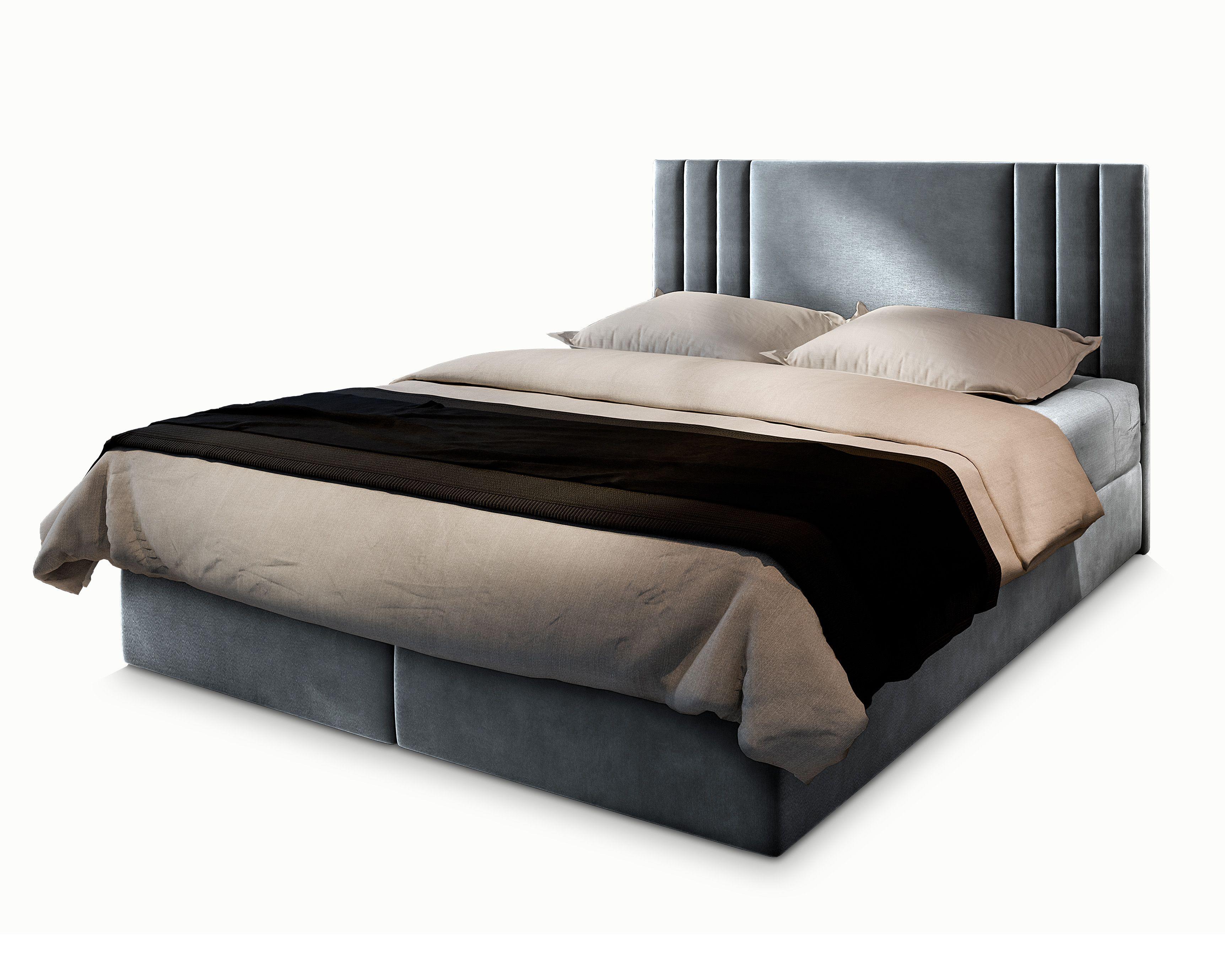 BOXBETT BRES 180x200 cm mit Matratze und Topper - Hellgrau - Hellgrau, Holz (180/200cm) - MASSENO