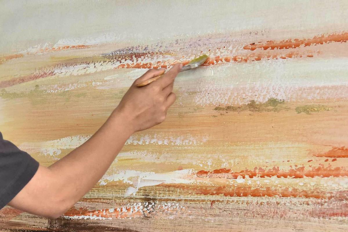 ÖLGEMÄLDE 120/80 cm - Beige/Orange, Holz/Textil (120/80cm) - KUNSTLOFT
