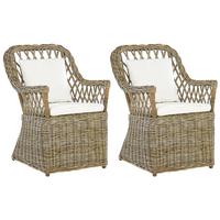 GARTENSESSEL 2er-SET Rattan natürlich Auflagen cremeweiß Maros - Beige/Naturfarben, Naturmaterialien (60/90/70cm) - Beliani