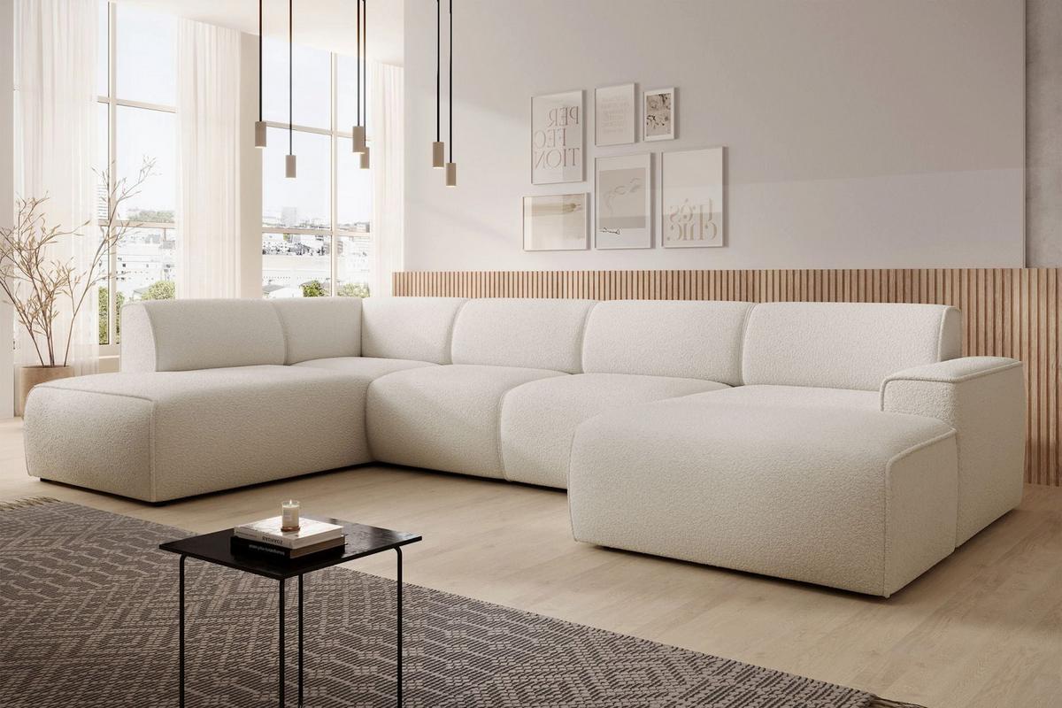 WOHNLANDSCHAFT Bouvi Creme links - Creme/Schwarz, Kunststoff/Textil (378/220cm) - Selsey