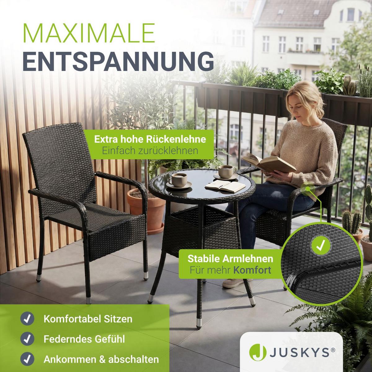 GARTENSTÜHLE Yoro 2er-Set - Schwarz, Kunststoff (50/90/50cm) - Juskys
